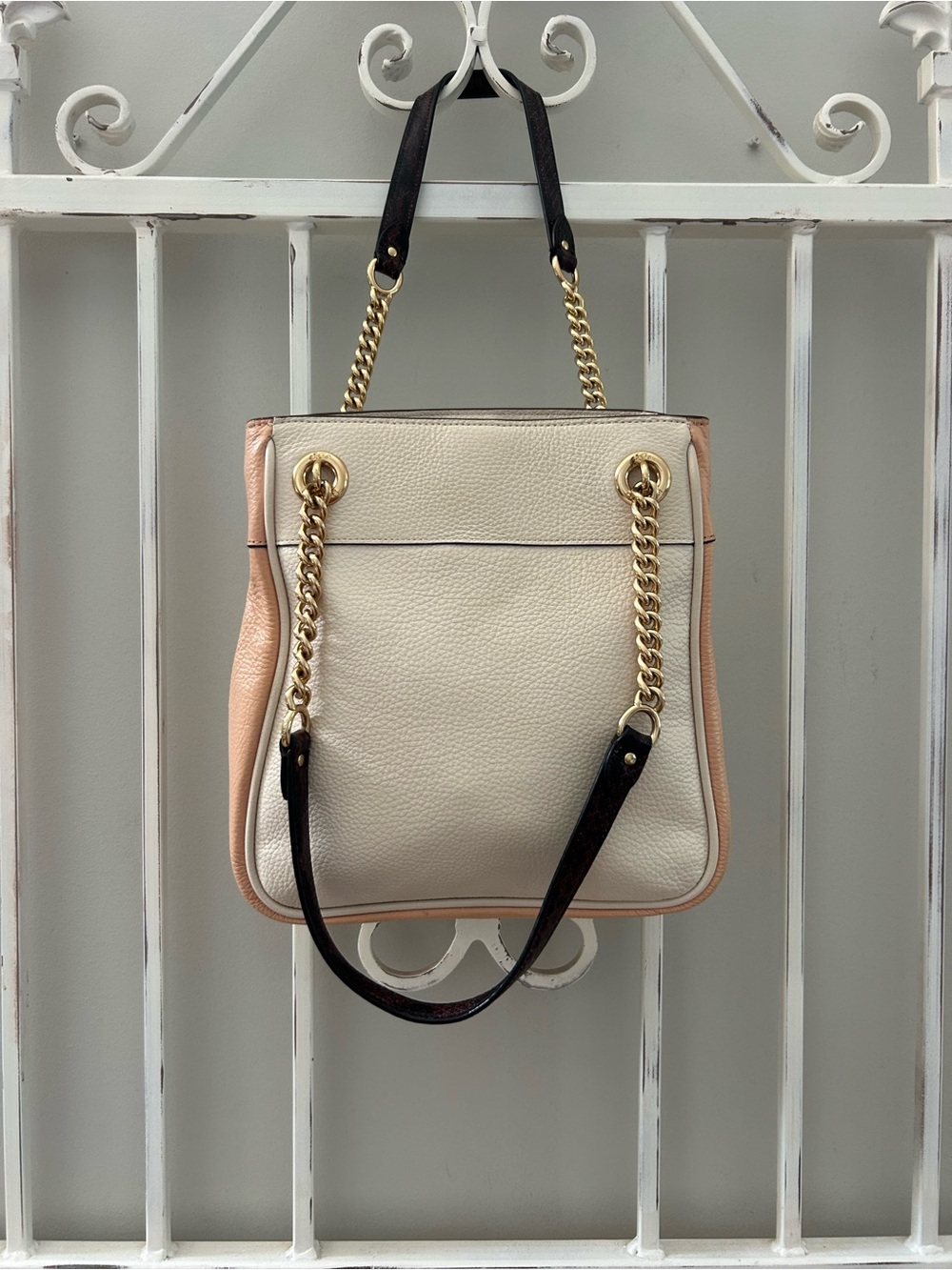 Coach Cammie Pebbled Leather Colorblock Chain Shoulder Bag Ivory Blush CA430 - Picture 7 of 14